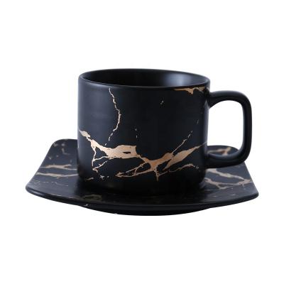 China Modern Wholesale Nordic Ceramic Coffee Cup Gold Marble Mug with Saucer Tea Cup and Saucer Ceramic Sets for sale