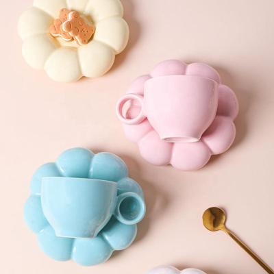 China Wholesale Nordic ceramic fragrant tea cup and saucer children's sunflower porcelain coffee cup and saucer set creative for sale