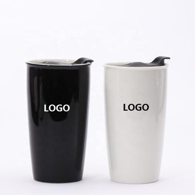 China Viable Factory Direct Supplier Custom Reusable Ceramic Coffee Mug Porcelain Double Wall Insulated Cup With Lids for sale