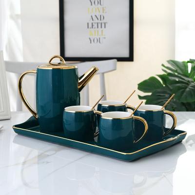 China Customized Viable Porcelain 8pcs Tea Set Turkish Coffee Cups Set Ceramic Gold Rim Coffee Cup Set Ceramic for sale