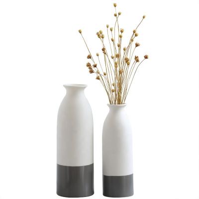 China Novelty Indoor Plant White Ceramic Flower Vase for Home Decor, Gray Unique White Vase Large for Modern Home Set of 2 Ceramic Vases for sale