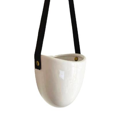 China Modern White Porcelain Wall Hanging Planters Plant Pots Holder Flower Pots with Rope for Home Decoration, Set of 3, White for sale