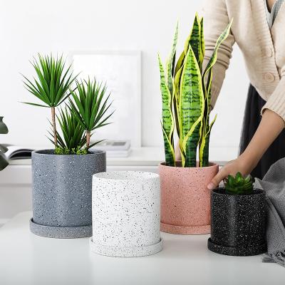 China Modern Nordic Modern Flower Pot Marble Flower Pots Large Size For Outdoor Plants Plant Ceramic Pots With Drainage Holes And Saucers for sale