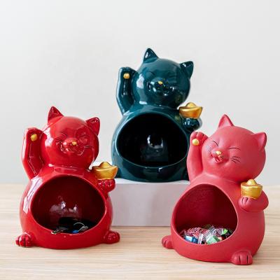 China Modern Nordic Style Home Decoration Office Ornaments Mouth Cat Bucket Sculpture Storage Containers Item Storage Large for sale