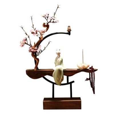 China Traditional Chinese Chinoiserie Mini Artifical Flower Arch Incense Holder Creative Home Decor Wooden Backflow Censer for sale