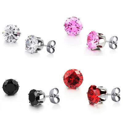 China Wholesale Stainless Steel Round Clear Cubic Zirconia Stud Earrings Women for sale