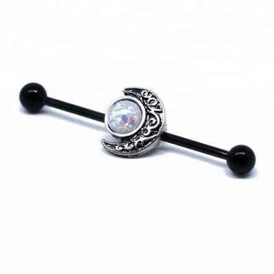 China Black body piercing jewelry industrial slider with dichroic opal moon charm for sale