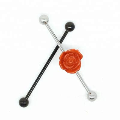 China Joyería piercing de las mujeres de la flor del barbell industrial de acrílico anaranjado y negro del oído en venta