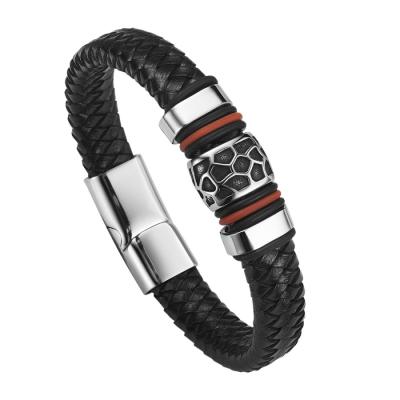 China Fashion Jewelry Black Men Leather Bracelet With Magnetic Clasp Wholesale for sale