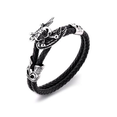 China New arrival body jewelry stainless steel leather bracelet northskull bracelet men for sale