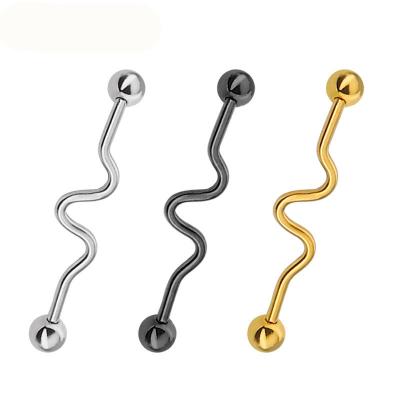 China Industrial Seismic Wave 14g Barbell Ear Piercing 5mm Ball 38mm long Body jewelry Ear Barbell jewelry for sale