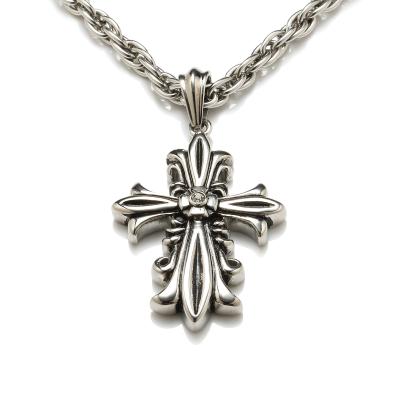 China Punk style fashion necklace stainless flower cross pendant necklace for sale