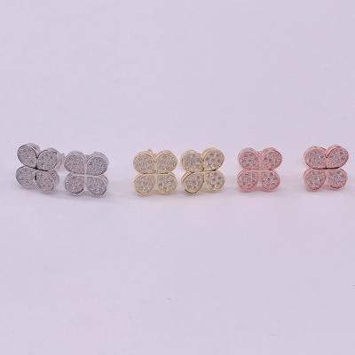 China New Arrival Cute Brass Jewelry Earring Party Gift Fashion Crystal Four Leaf Clover Stud Earrings For Women for sale