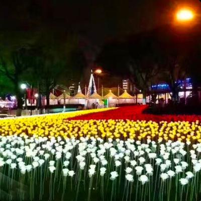 China Regular Shine or Color Changing Artificial Outdoor Fabric Rose Flower Led Christmas Lights Park Resort Decoration for sale