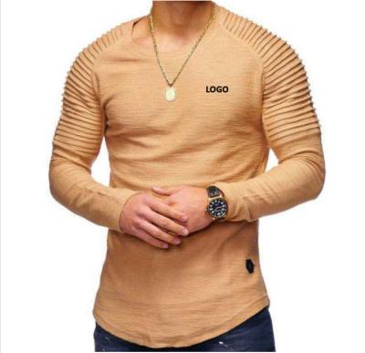 China Anti-Wrinkle OEM Solid Color Custom Long Sleeve Round Neck Pullover Casual Striped T-Shirt For Men for sale