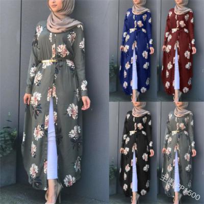 China Dubai Women Pakistan Kaftan Kaftan Eco-Friendly Moroccan Floral Arabic Muslim Kaftan Print Hijab Kimono Abaya Print Qatar Islamic Clothing for sale