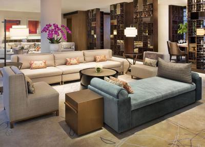 China Elegantes hölzernes Gewebe-Hotel-Sofa-gesetzte Hoch-Rückseiten-Couch/Stuhl für Lobby zu verkaufen