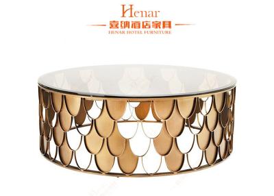 China SGS Luxury Living Room Furniture , Modern Glass & Metal in Gold Round Coffee Table for sale