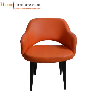 China Orange Leather Wooden Dining Chair Restaurant Furniture with Wooden Foot for sale