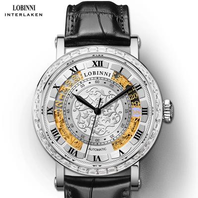 China LOBINNI 2020 Full Calendar Fashion Design High Quality Hollow Men Watches Wrist Mechanical Full Calendar Watch Mens Luxury Leather Male for sale