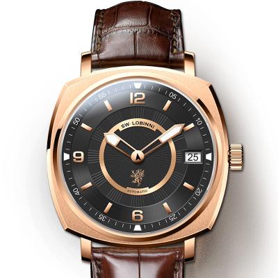 China 2020 Special Square Auto Date Watch LOBINNI Wristwatch Manufacturer For Brands Luxury Custom Logo Automatic Watch For Man for sale