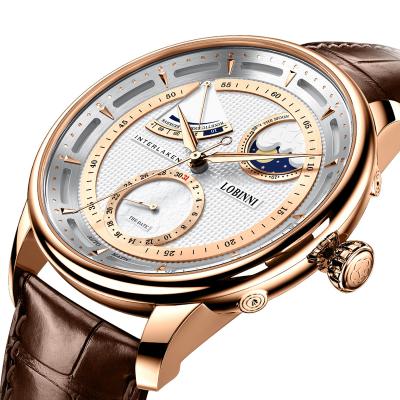 China 2021 Newcomer Full Calendar LOBINNI 17011 Watches Men Wrist Luxury Big Dial Brand Saat Mechanical Erkek Waterproof Wrist Watch for sale