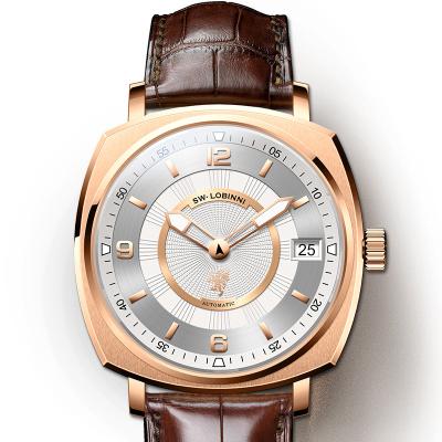 China New Design Dial Square Watch Automatic Self Winding Date LOBINNI 16055 Leather Wrist Watch Simply For Men for sale