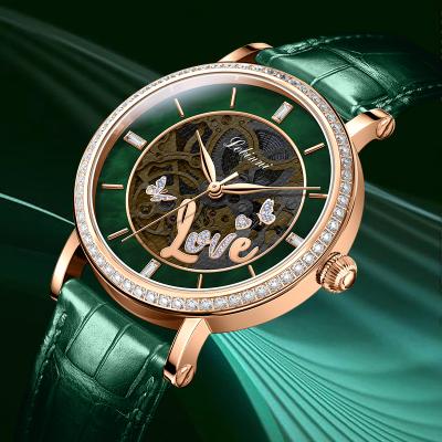 China Factory Quality High End Water Resistant Watch For Ladies Temperament Fashion Seagull Green Zircon Automatic Wrist Watches Woman for sale