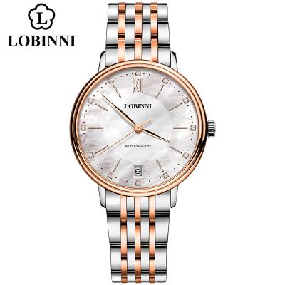 China Automatic Date Lobinni 2010L Men Fashion Vintage Leather Women Wristwatch Latest Stainless Steel Round Mechanical Watch Relogio Feminino for sale