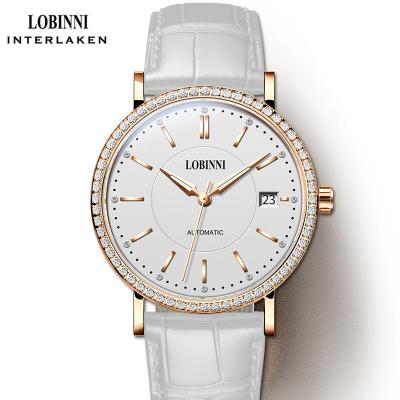 China Auto Date Lobinni 12025 Most Popular Luxury Simple Stylish Girls Watches Women Steel Mechanical Wristwatches Chinese For Women for sale