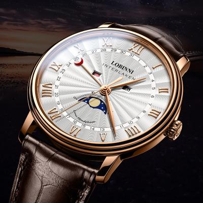 China 2020 Full Fashion Mens Calendar LOBINNI 3604 Quartz Watch Mens Stainless Steel Round SAPPHIRE Crystal 9mm Indicator 4 Colors for sale