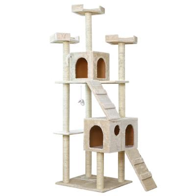 China Large Viable Wooden Cats Tower High Quality Cat Tree Floor Ceiling With Platform for sale