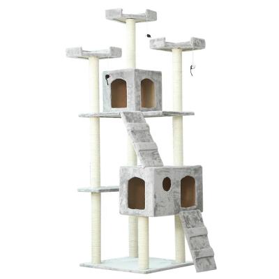 China Plush Kitten Wooden Houses Scratching Post Stylish High Quality Stable Cat Tree Tower Platform for sale