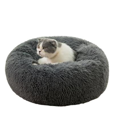 China Long Liveable Faux Fur Pet Bed Round Dropshipping Cat Bed Removable Pet Cushion Washable Soft Comfortable Waterproof Plush Donut Dog for sale