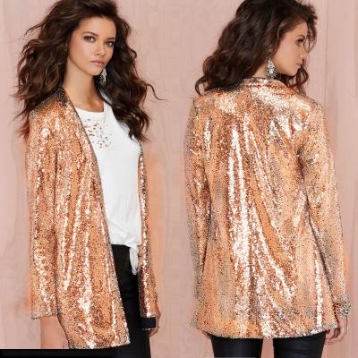 China Nightclub Spring Anti-wrinkle Spring News Bar Wear Graduation Party Stage Wear Jacket Blazer Coat Golden Sequined Suit Jacket Women for sale