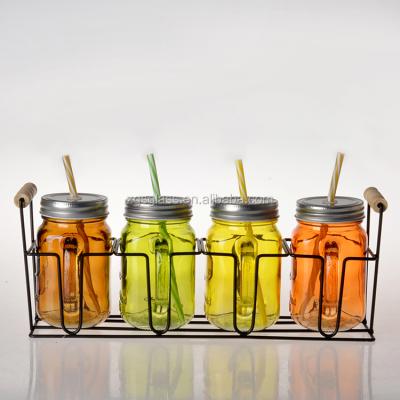 China Wholesale Canning Food Colored Customized Clear Glass Mason Jar Beverage Glass Jar With Screw Lid Sets for sale