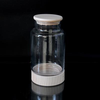 China Kitchen Spice Food Glass Jar Canned Food Jar Storage Containers Most Popular Wooden Glass Canned Food Holder Lid for sale