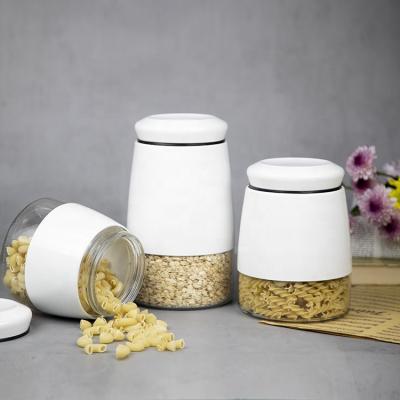 China Home Use Kitchen Coffee Bean Glass Storage Jar Food Stored Containers with White Liner and Stainless Steel Lid for sale