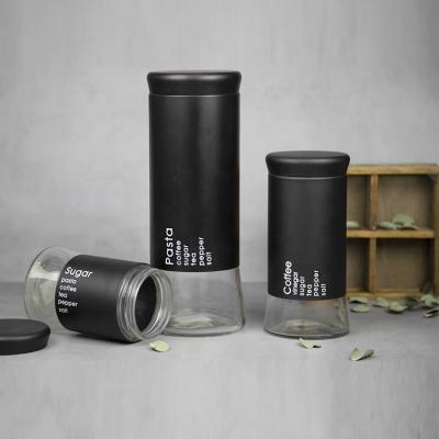 China Wholesale High Quality Glass Food Coffee Spice Storage Jar with Black Coating and Stainless Steel Lid for sale