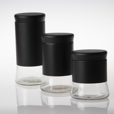 China Minimalist Coffee Biscuit Coffee Food Kitchenware Supplier Factory Glass Jar And Bottle With Black Coating And Stainless Steel Lid for sale