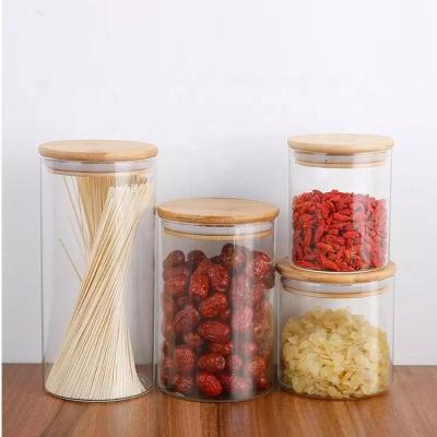 China Factory direct supply minimalist high borosilicate glass heat resistant jar with bamboo lid for sale