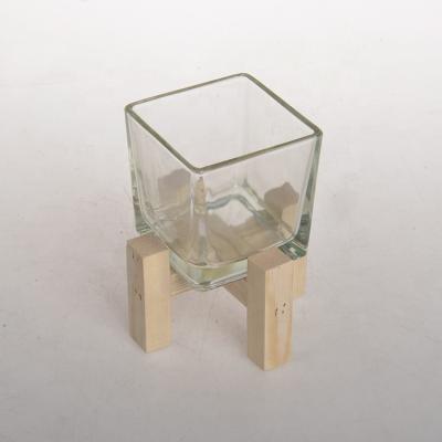 China Clear Glass Votive Empty Wide Mouth Square Candle Holder Glass Jar Eco-Friendly Candle Holder Eco-Friendly for sale