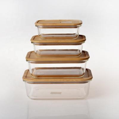 China Canned Food Best Selling Food Containers Heat Resistant Glass Lunch Box With Airtight Nature Bamboo Lid for sale