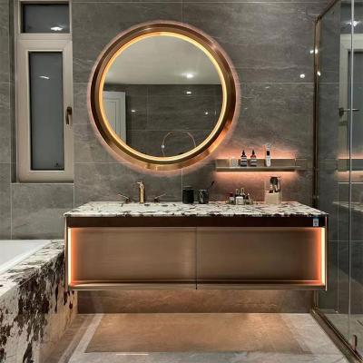 China Modern All new design dancing lights series luxurious modern floor mounted vanities luxury bathroom vanity cabinet with solid oak wood for sale