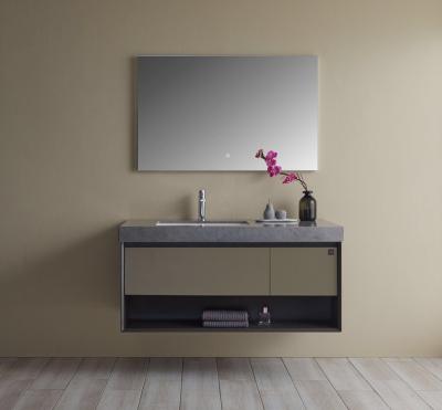 China Ambient Modern Wall Hung Open Drawer Bathroom Vanity With Smart Led Mirror for sale