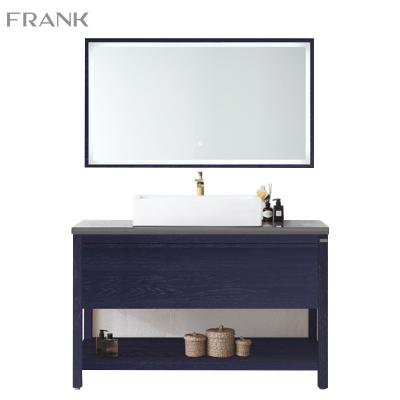 China Visible Farmhouse Grain Bathroom Vanity Cabinet Solid Wood Free Standing for sale