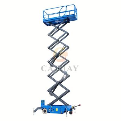 China Semi electric hotels 450kg 6~16m mobile towable manscissor manual lifting equipment with CE for sale