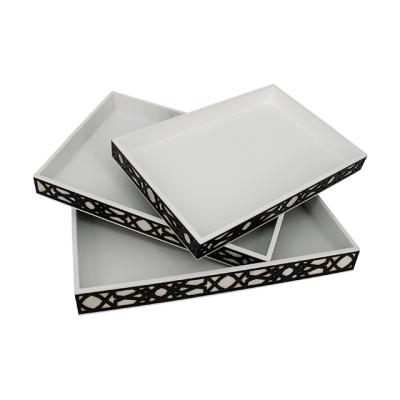 China Fashion Classic Serving Tray Wooden Wood Grain Handmade High End Laser Carving Decoration Wooden Tea Tray for sale