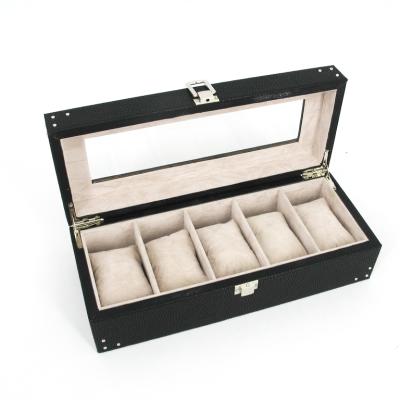 China Custom Black Luxury Wooden Watch Box Wooden With Glass Lid , Wooden Case Gift Box for sale