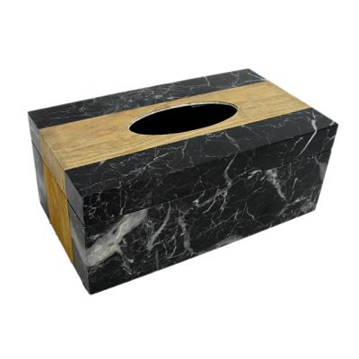 China Wood Customized High End Luxury Fashion Solid Wood Tissue Classic Marble Decorative Wooden Box for sale